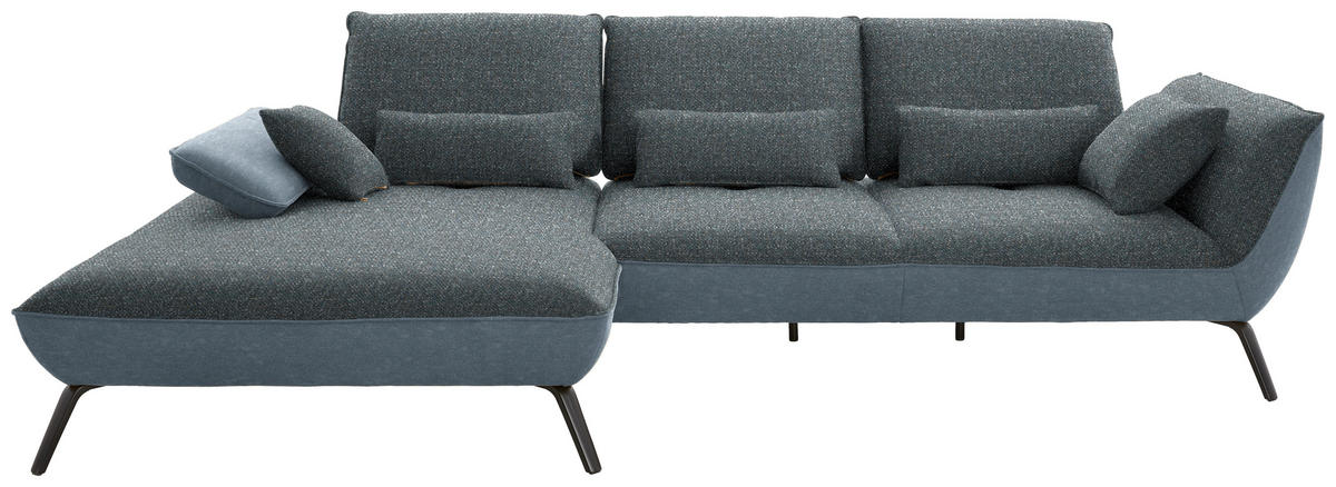 ECKSOFA in Flachgewebe Blaugrau  - Blaugrau/Schwarz, Design, Textil/Metall (191/301cm) - Moderano