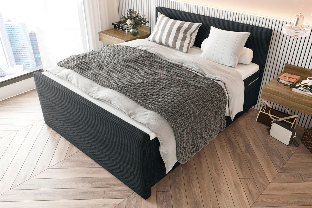 BOXSPRINGBETT 180/200 cm  in Anthrazit  - Anthrazit/Schwarz, Konventionell, Textil/Metall (180/200cm) - Carryhome
