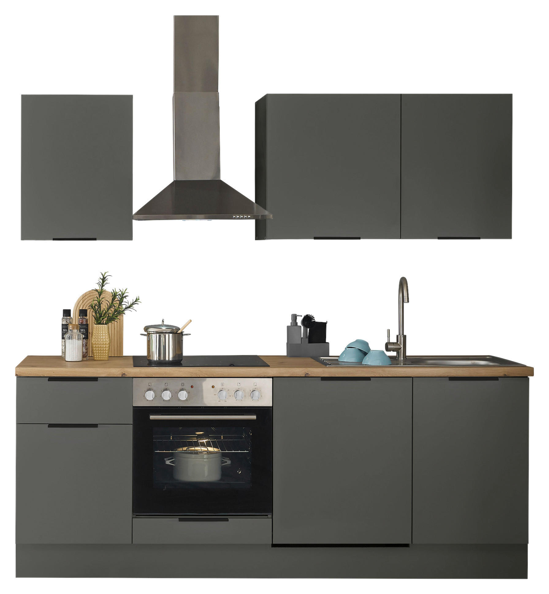 KÜCHENBLOCK   in Graphitfarben  - Schwarz/Graphitfarben, Basics, Holzwerkstoff/Metall (220/211/60cm) - Carryhome