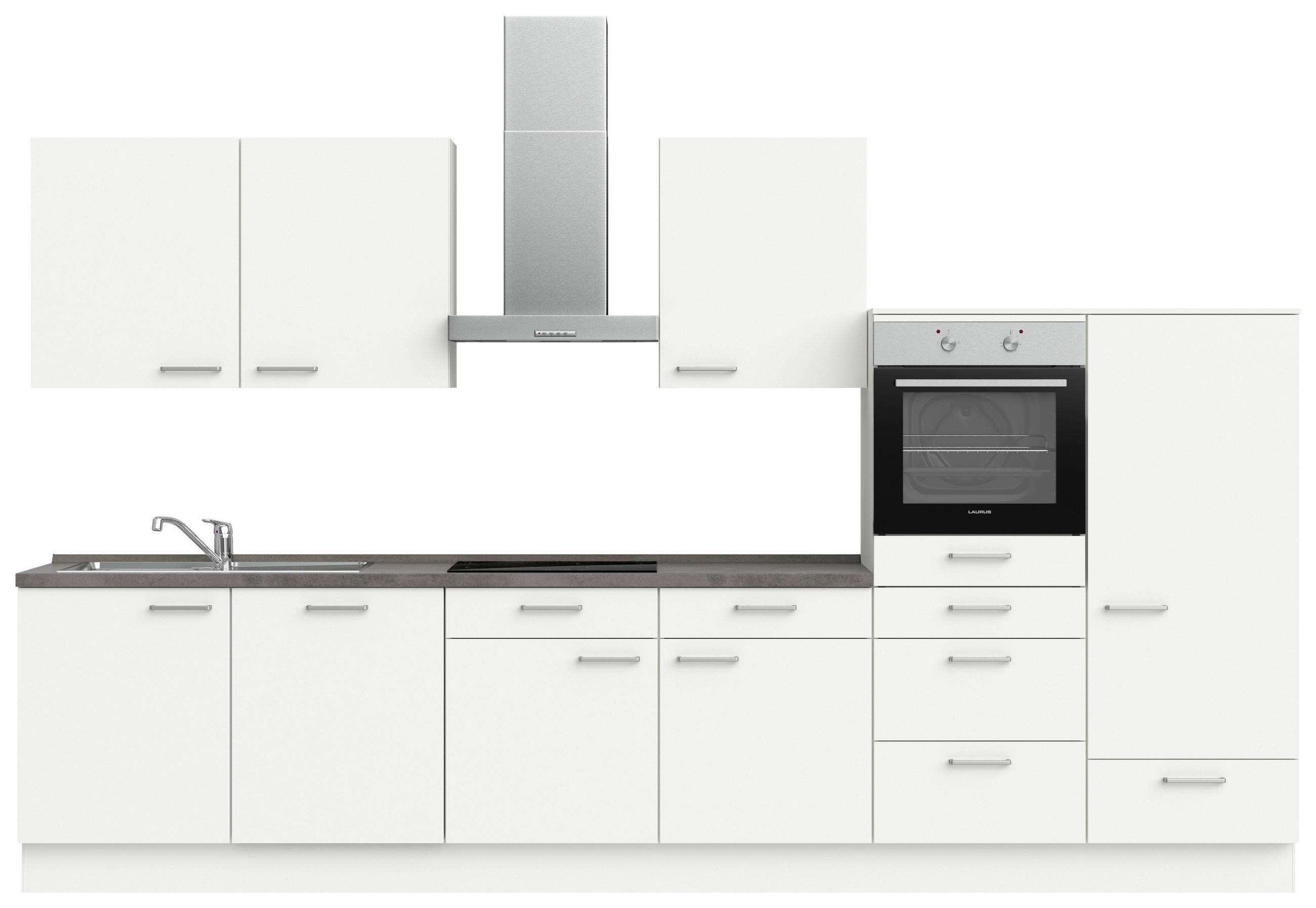 KÜCHENLEERBLOCK 360 cm   in Weiß, Schieferfarben  - Schieferfarben/Edelstahlfarben, MODERN, Holzwerkstoff/Metall (360cm) - Nobilia