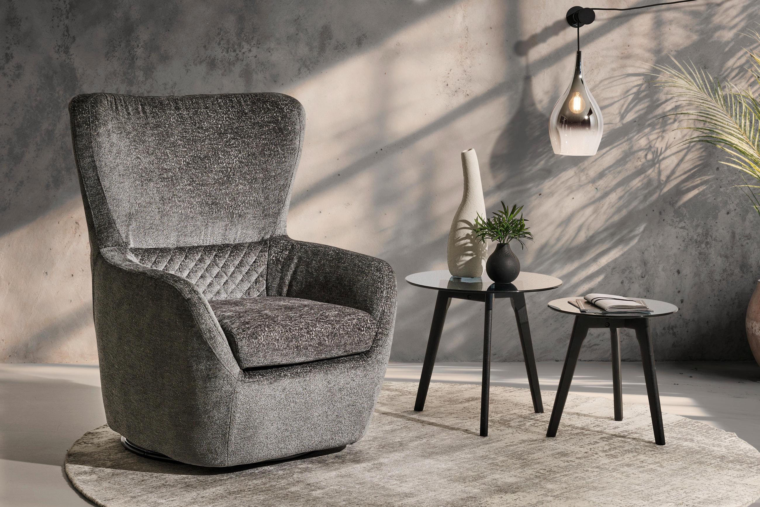 SESSEL in Chenille Anthrazit  - Anthrazit/Schwarz, Design, Textil/Metall (80/100/85cm) - Carryhome