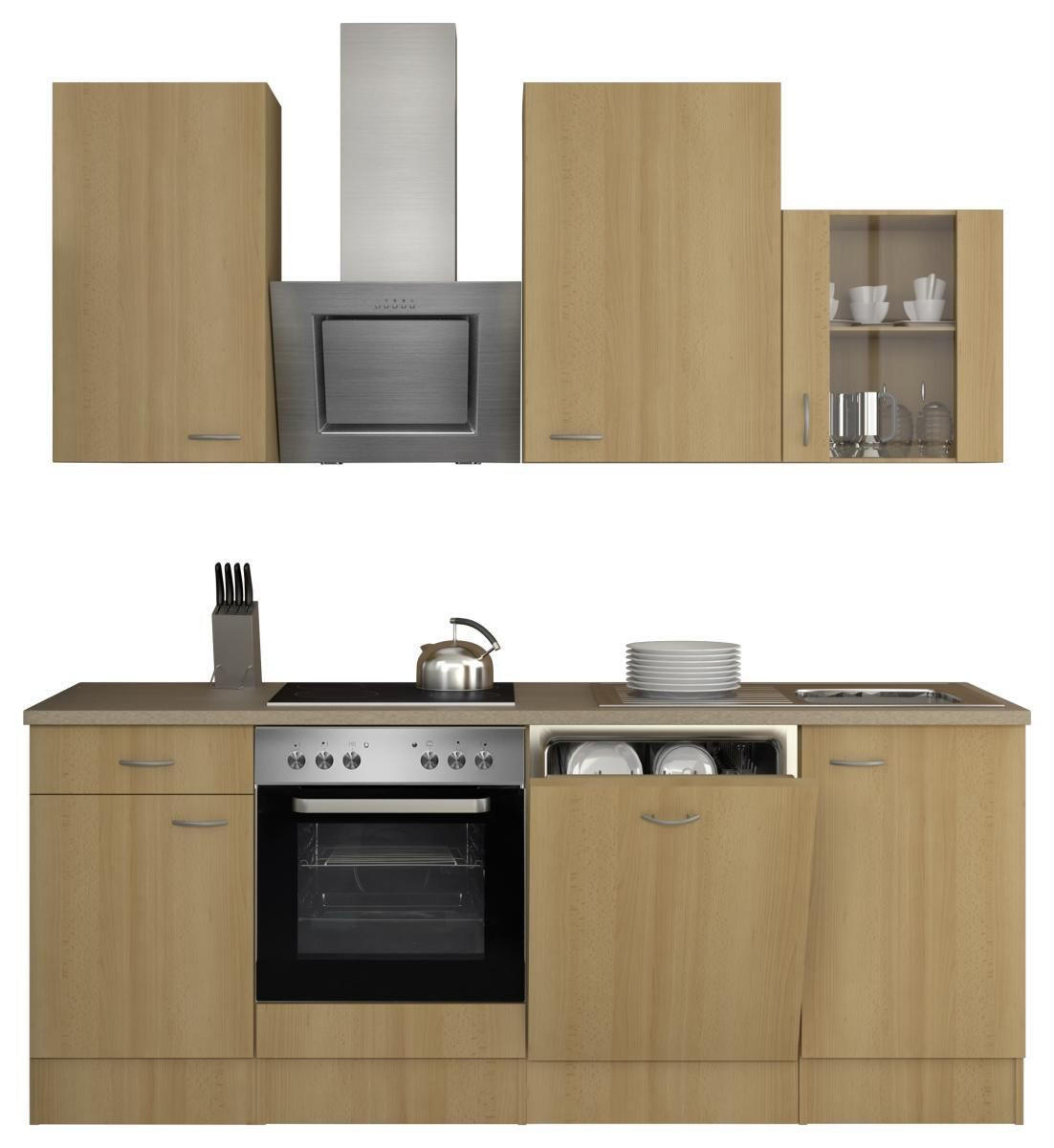 KÜCHENBLOCK 220 cm in Buchefarben - Edelstahlfarben/Beige, MODERN, Glas/Holzwerkstoff (220cm) - FlexWell