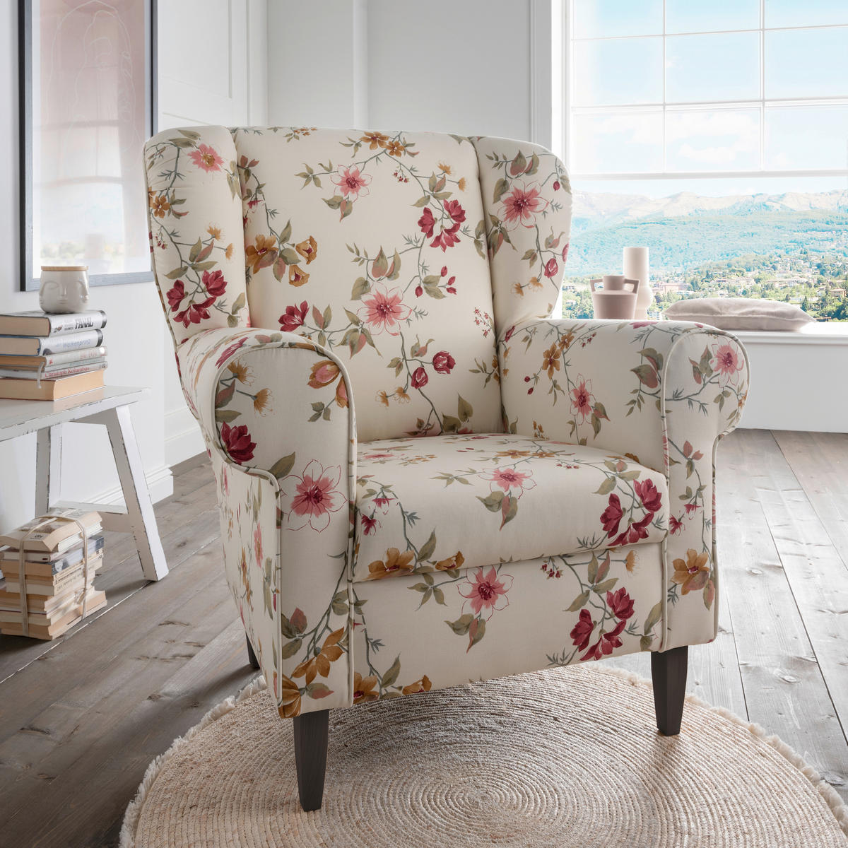 SESSELSET Webstoff Hocker    - Wengefarben/Beige, ROMANTIK / LANDHAUS, Holz/Textil (80/102/86cm) - Livetastic