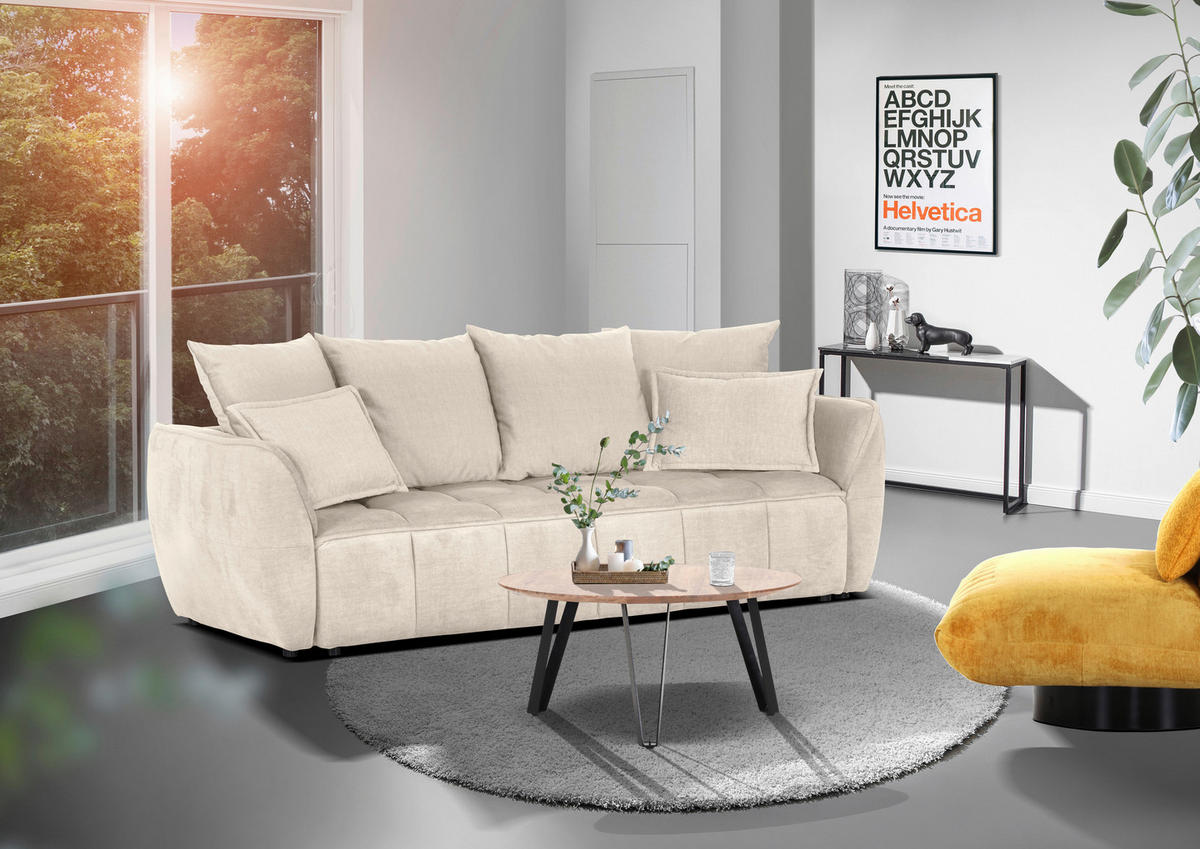 SCHLAFSOFA  mit Liegefunktion, Schlafen auf Sitzhöhe, Rücken echt Flachgewebe Beige  - Beige/Schwarz, KONVENTIONELL, Kunststoff/Textil (250/70/118cm) - Carryhome