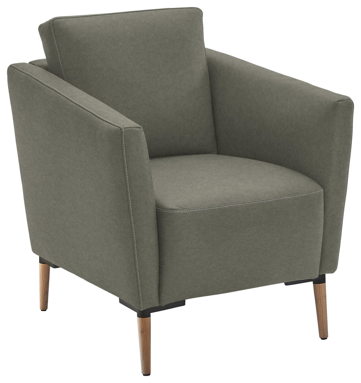 SESSEL in Echtleder Grau  - Eichefarben/Beige, Natur, Leder/Holz (75/84/76cm) - Valnatura