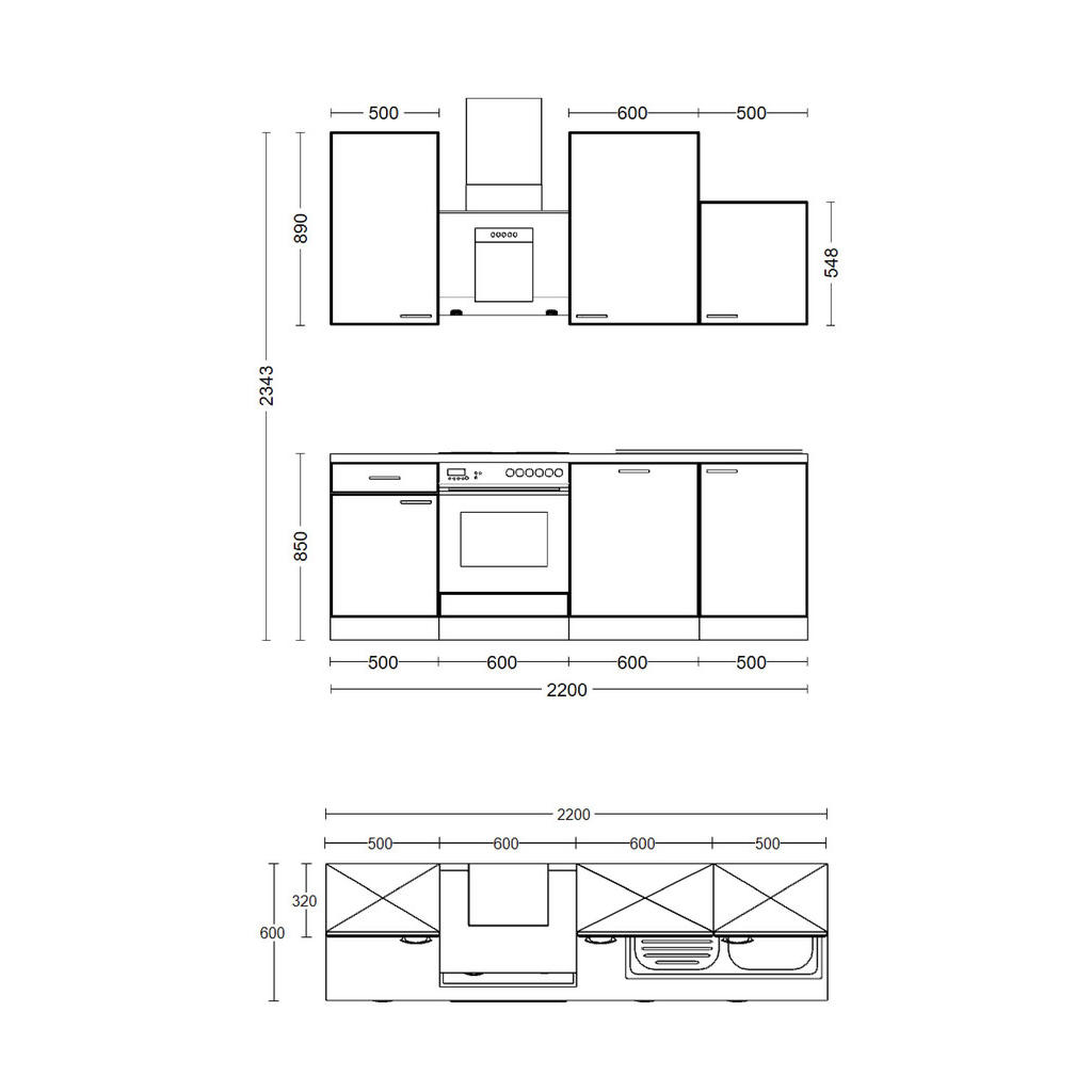 Thumbnail - FlexWell Küchenblock Cara, Eiche Artisan, Schilfgrün, Metall, 2 Schubladen, einmalig seitenverkehrt montierbar, nur wie ...