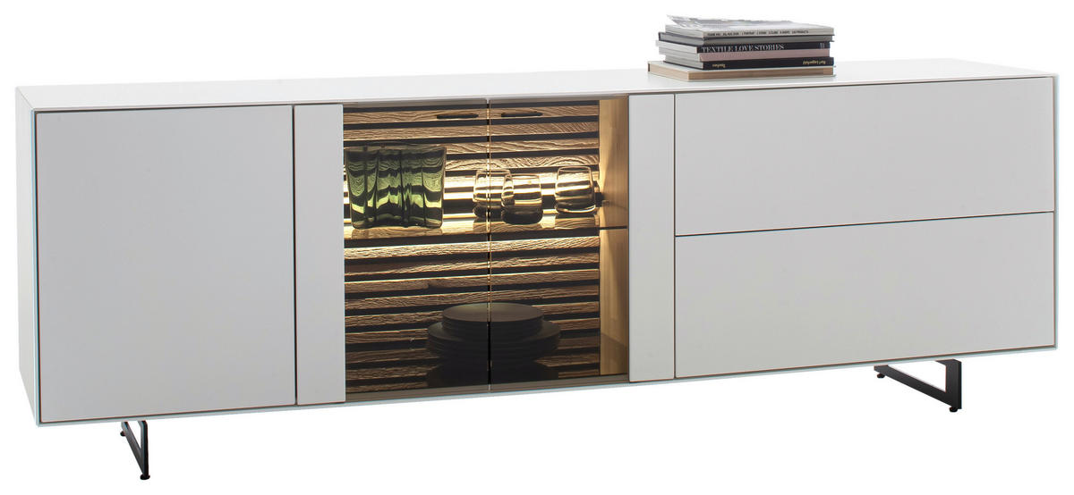 LOWBOARD Weiß  213/61/49 cm  - Anthrazit/Weiß, Design, Glas/Holz (213/61/49cm) - Schöner Wohnen