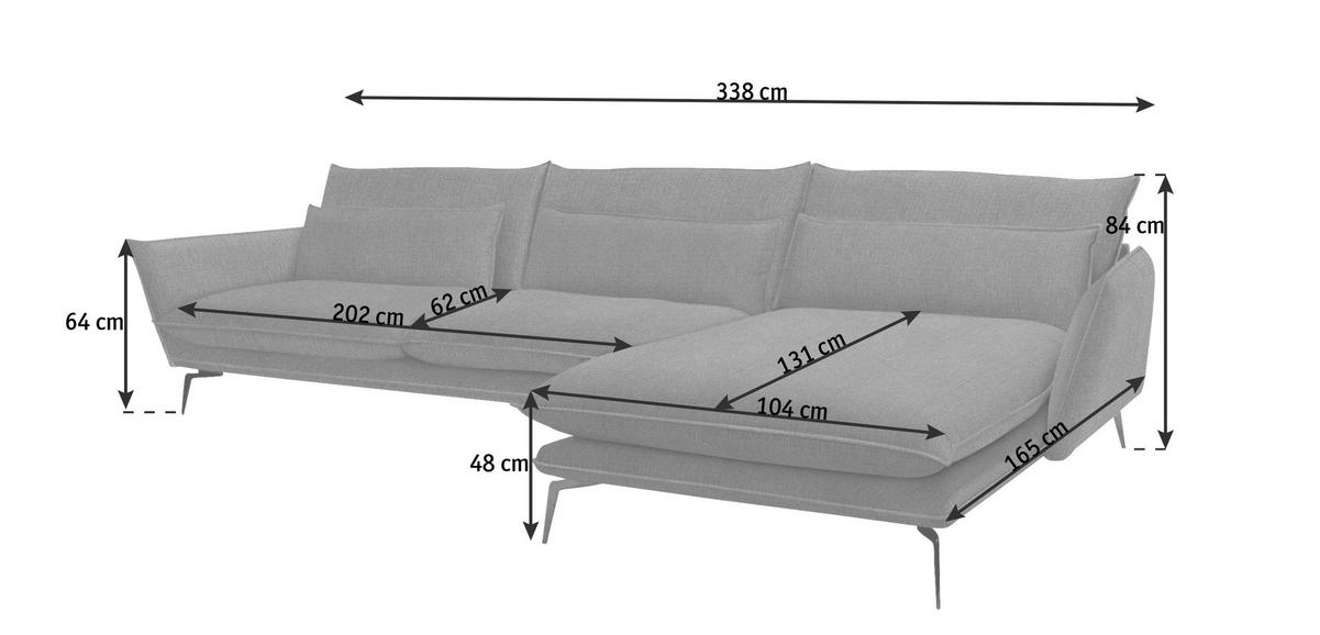 ECKSOFA Violett Webstoff  - Violett/Schwarz, Design, Textil/Metall (338/165cm) - Livetastic
