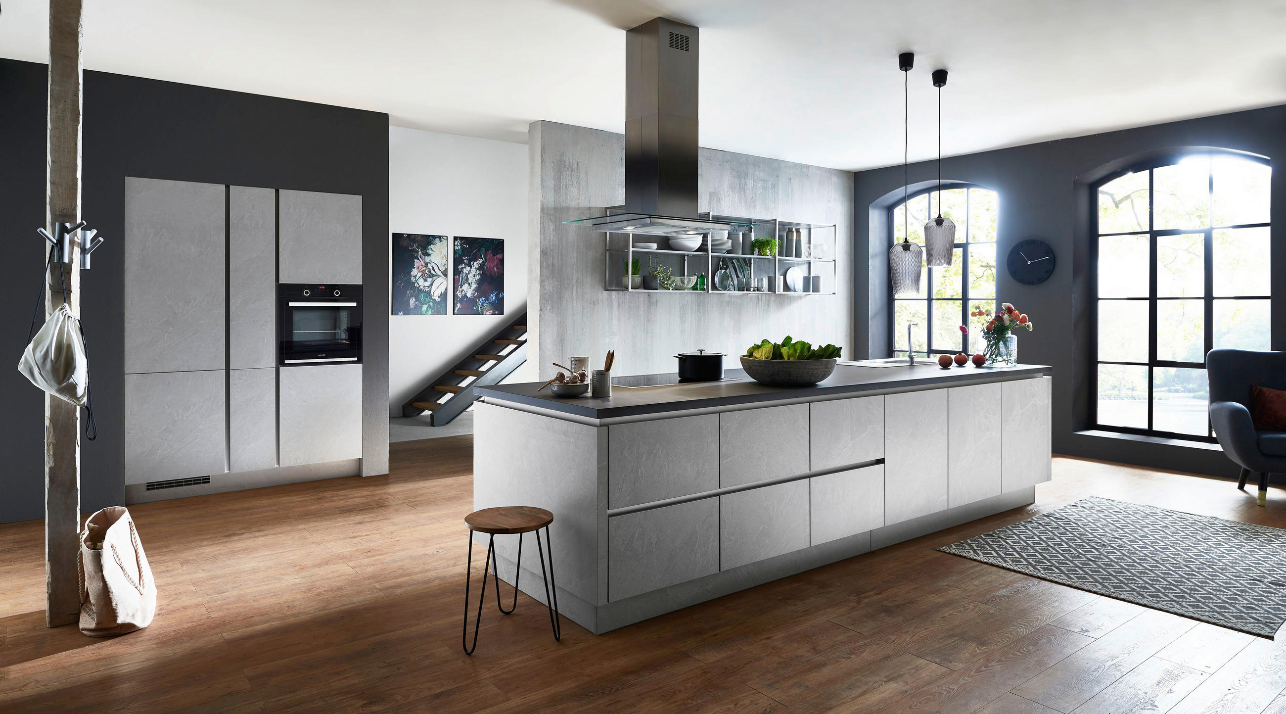 EINBAUKÜCHE   - Schieferfarben, Design, Holzwerkstoff - Celina