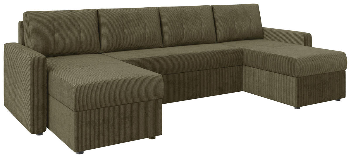 WOHNLANDSCHAFT Olivgrün Cord  - Schwarz/Olivgrün, KONVENTIONELL, Kunststoff/Textil (152/290/152cm) - Ti'me