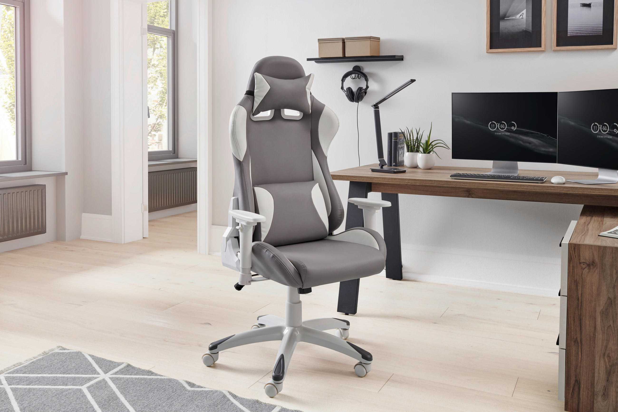 GAMINGSTUHL Grau, Weiß Kunststoff, Textil   - Weiß/Grau, MODERN, Kunststoff/Textil (66/126-134/59cm) - Livetastic