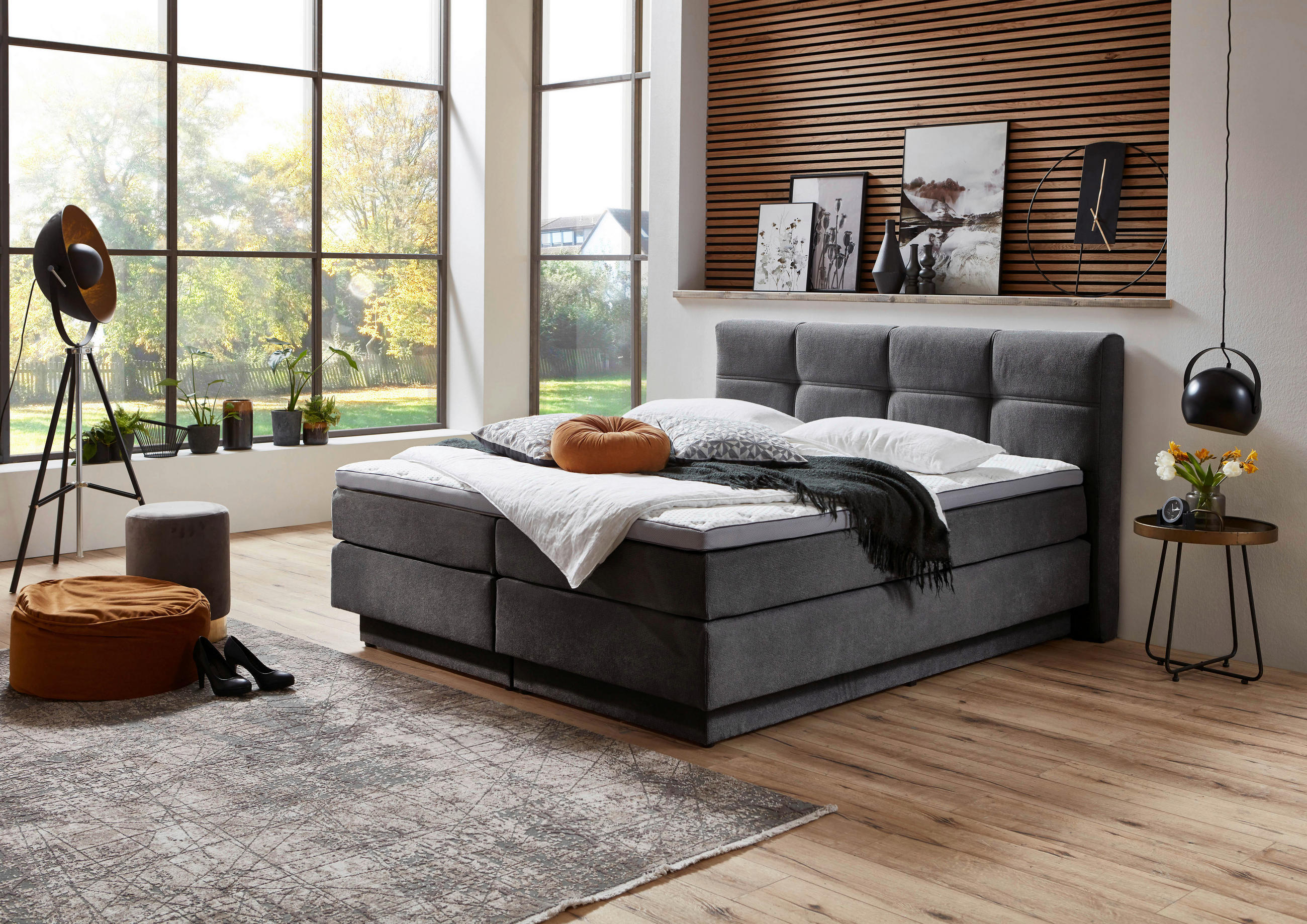 BOXSPRINGBETT 160/200 cm  in Grau  - Schwarz/Grau, KONVENTIONELL, Kunststoff/Textil (160/200cm) - Carryhome