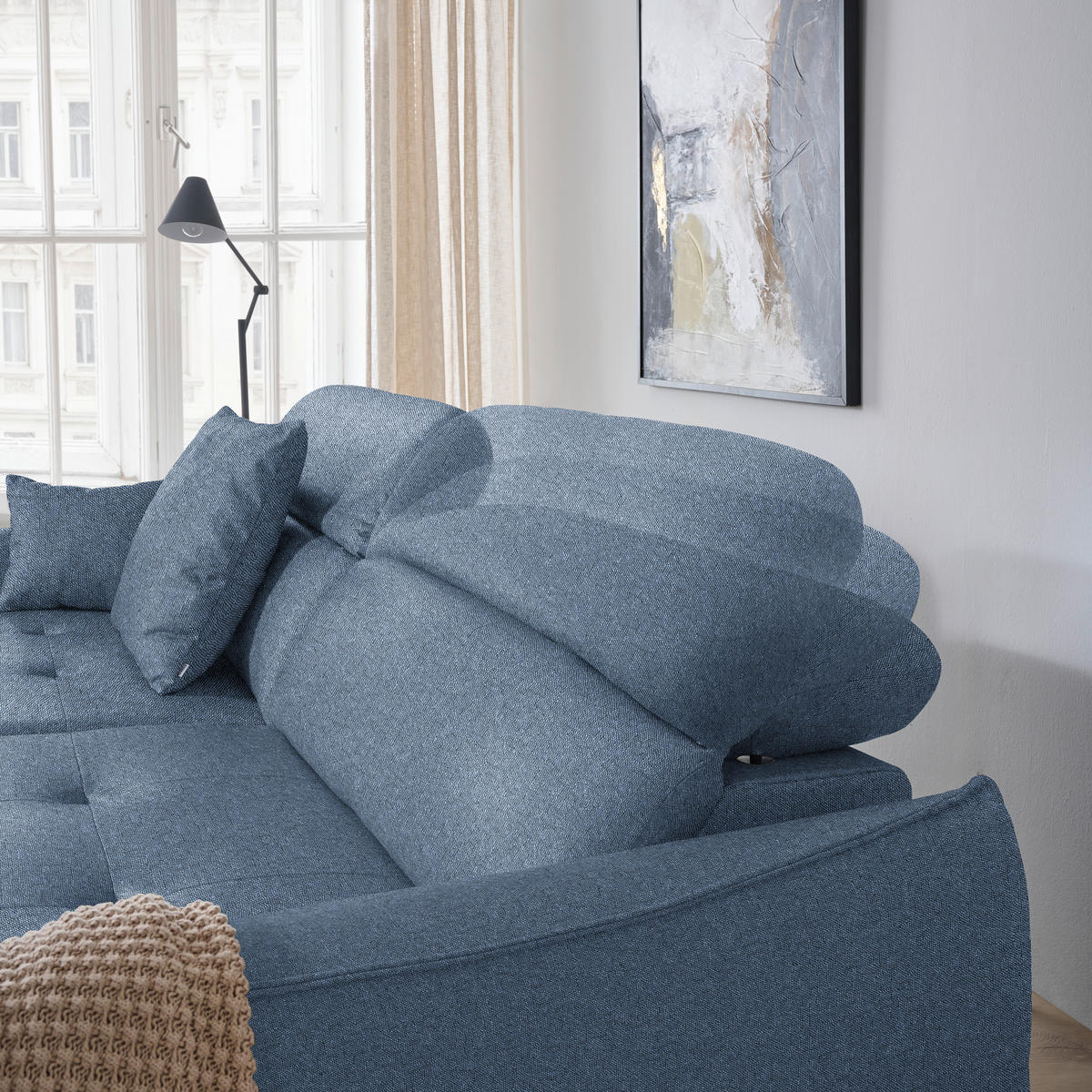 ECKSOFA Flachgewebe Blau  - Blau/Schwarz, Design, Textil/Metall (246/175cm) - Celina