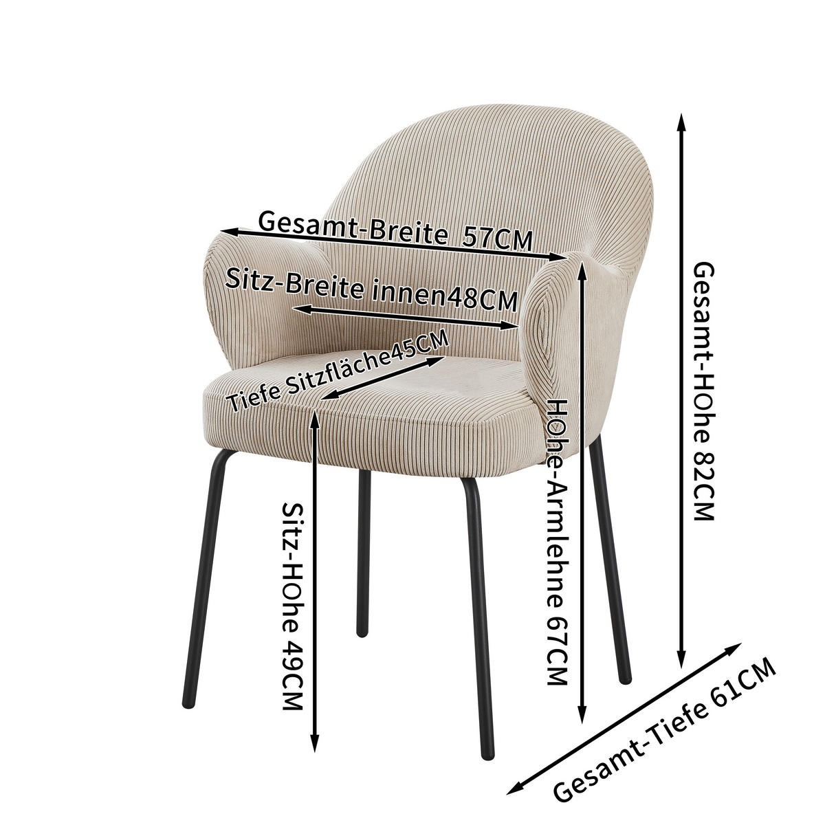STOLICA S NASLONOM ZA RUKE  crna, bež  metal, tekstil      - bež/crna, Moderno, metal/tekstil (58/82/63cm) - Livetastic