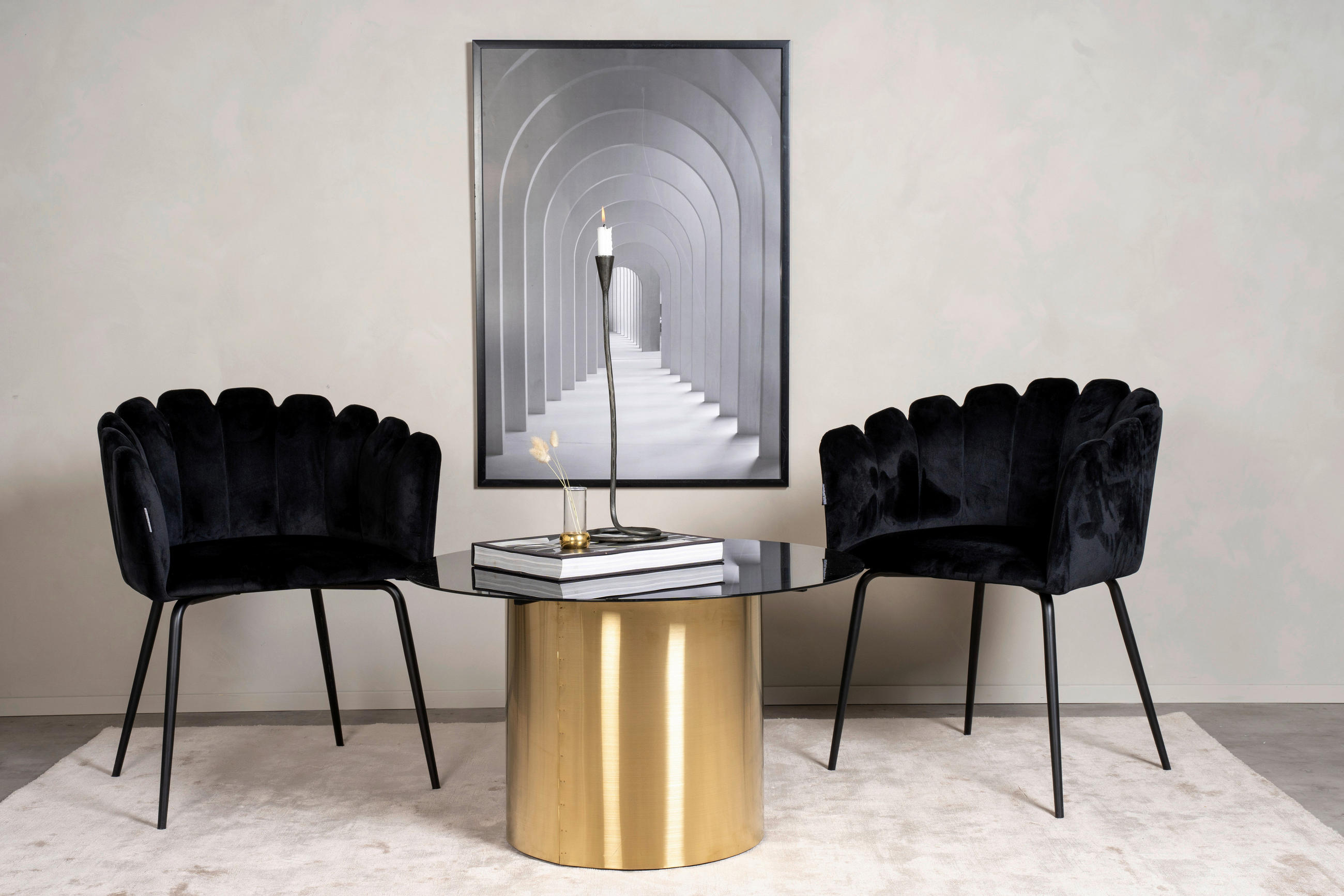 SOFFBORD i metall, glas 80/80/46 cm  - svart/guldfärgad, Design, metall/glas (80/80/46cm) - Livetastic