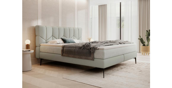 BOXSPRINGBETT 180/200 cm  in Grau, Hellgrau  - Hellgrau/Schwarz, Design, Leder/Textil (180/200cm) - Esposa