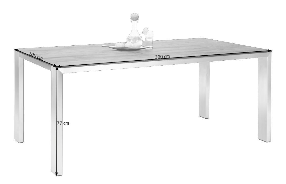 ESSTISCH in Holz, Metall 300/100/77 cm  - Edelstahlfarben/Nussbaumfarben, Design, Holz/Metall (300/100/77cm) - Bert Plantagie