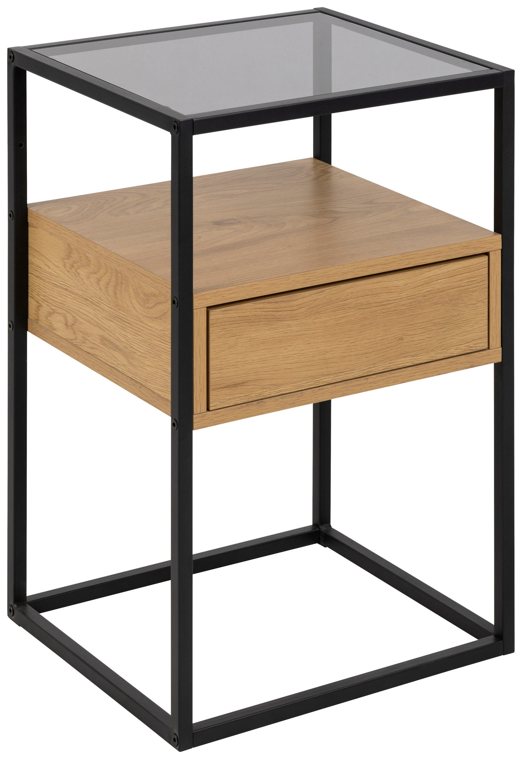 NOPTIERĂ in stejar sălbatic  - stejar sălbatic/negru, Modern, metal/material pe bază de lemn (40/60/35cm) - MID.YOU