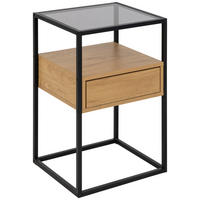 NOPTIERĂ in stejar sălbatic  - stejar sălbatic/negru, Modern, metal/material pe bază de lemn (40/60/35cm) - MID.YOU