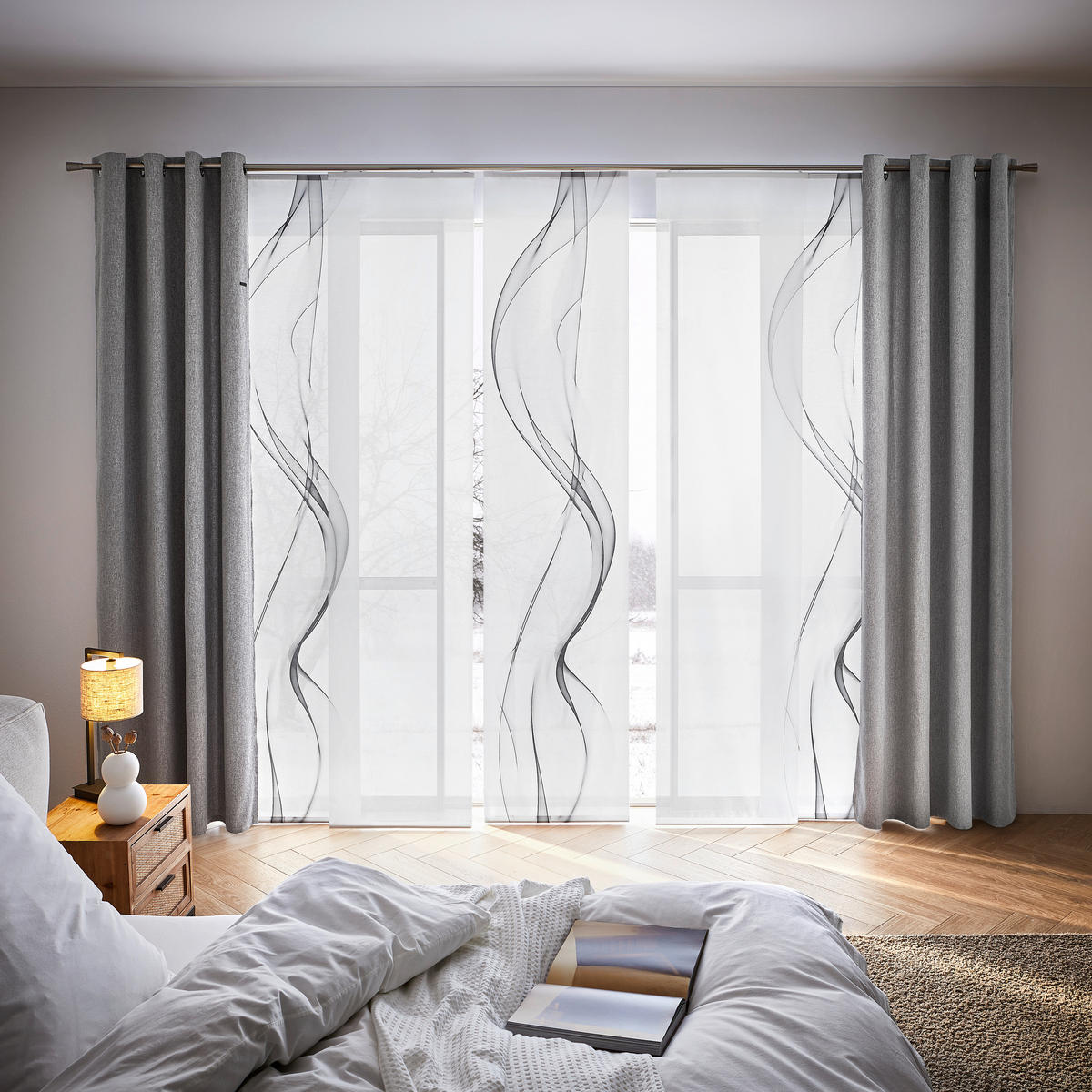 FLÄCHENVORHANG in Grau, Weiß halbtransparent  - Weiß/Grau, Design, Textil (60/245cm) - Novel