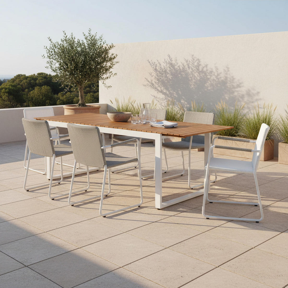 GARTENTISCH 150-200/90/74 cm Holz, Metall rechteckig  - Naturfarben/Weiß, MODERN, Holz/Metall (150-200/90/74cm) - Gardenson