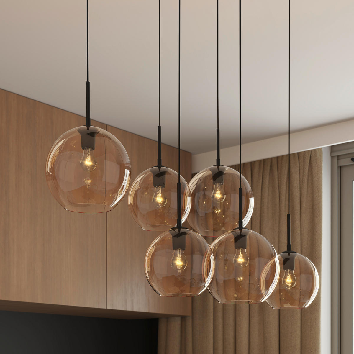 HÄNGELEUCHTE Amelie 97,5/42,5/150 cm   - Bernsteinfarben, Basics, Glas/Metall (97,5/42,5/150cm) - Novel