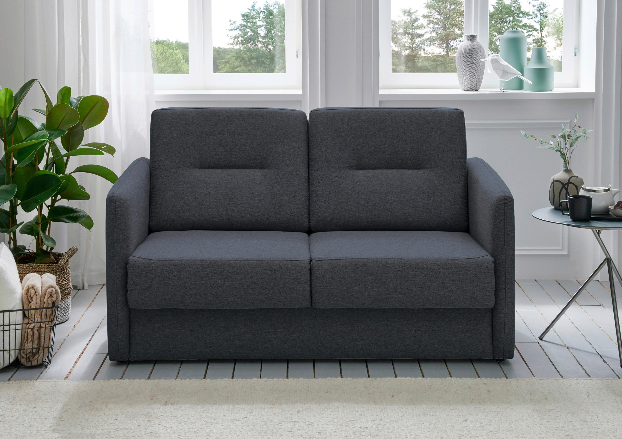 SCHLAFSOFA in Mikrofaser Anthrazit  - Anthrazit/Schwarz, KONVENTIONELL, Kunststoff/Textil (147/89/87cm) - Livetastic