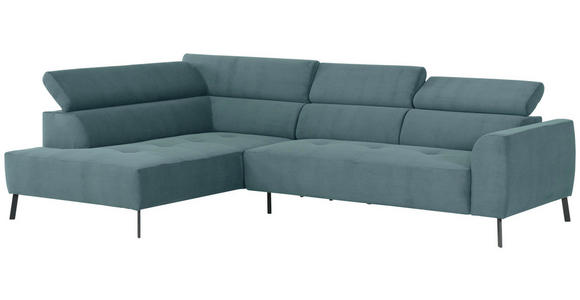 ECKSOFA Türkis Feincord - Türkis/Schwarz, Design, Textil/Metall (205/280cm) - Xora