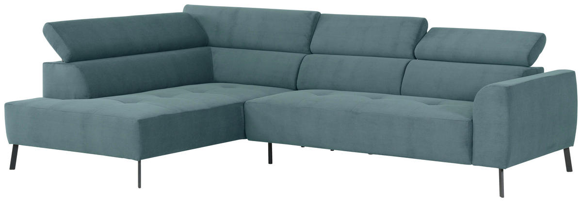 ECKSOFA in Feincord Türkis  - Türkis/Schwarz, Design, Textil/Metall (205/280cm) - MID.YOU