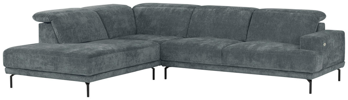 ECKSOFA Grau Chenille Kopfteilverstellung, Sitztiefenverstellung  - Schwarz/Grau, Design, Textil/Metall (243/307cm) - Xora