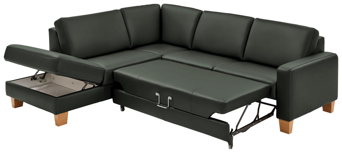 ECKSOFA Valdera in Echtleder Dunkelgrün  235/257 cm  - Eiche Bianco/Dunkelgrün, Natur, Leder/Holz (235/257cm) - Valdera