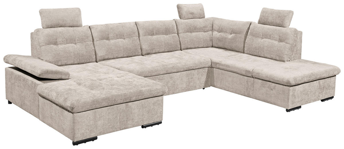 WOHNLANDSCHAFT RONDA Greige Webstoff  - Greige/Schwarz, Basics, Kunststoff/Textil (170/324/218cm) - Livetastic