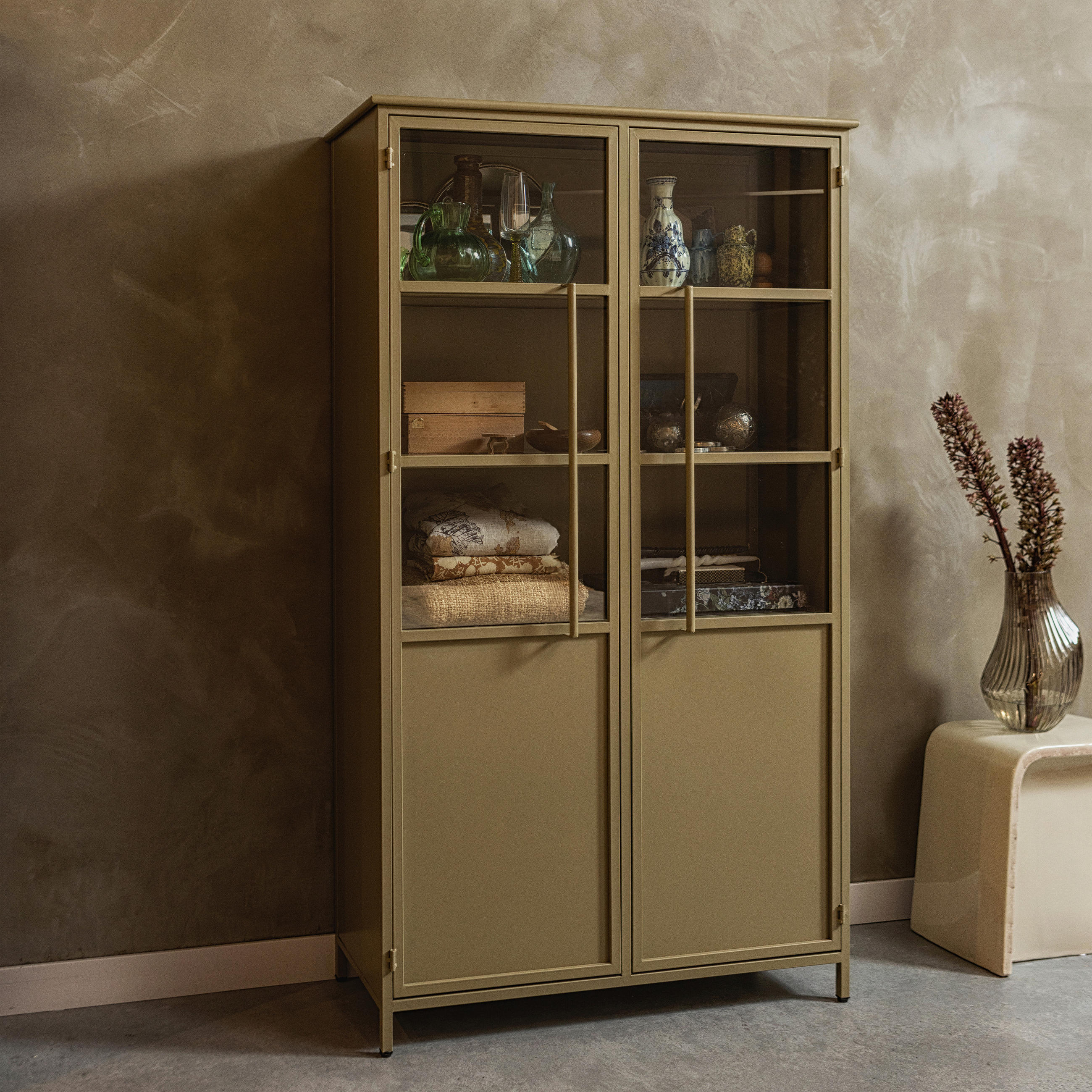 VITRINE in Khaki  - Khaki, Design, Glas/Metall (99/170/44cm) - Livetastic