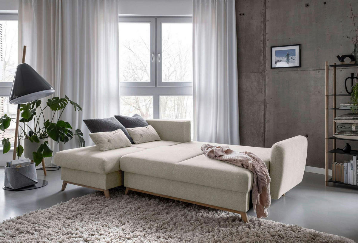 KUTNA GARNITURA tekstil  bež   - prirodne boje/bež, tekstil/drvo (157/235cm) - MID.YOU