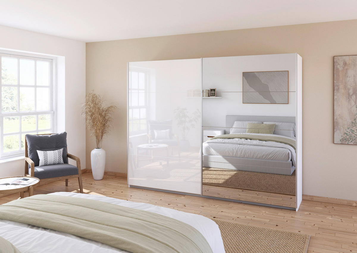 SCHWEBETÜRENSCHRANK  in Weiß  - Alufarben/Weiß, KONVENTIONELL, Glas/Holzwerkstoff (271/210/62cm) - Xora