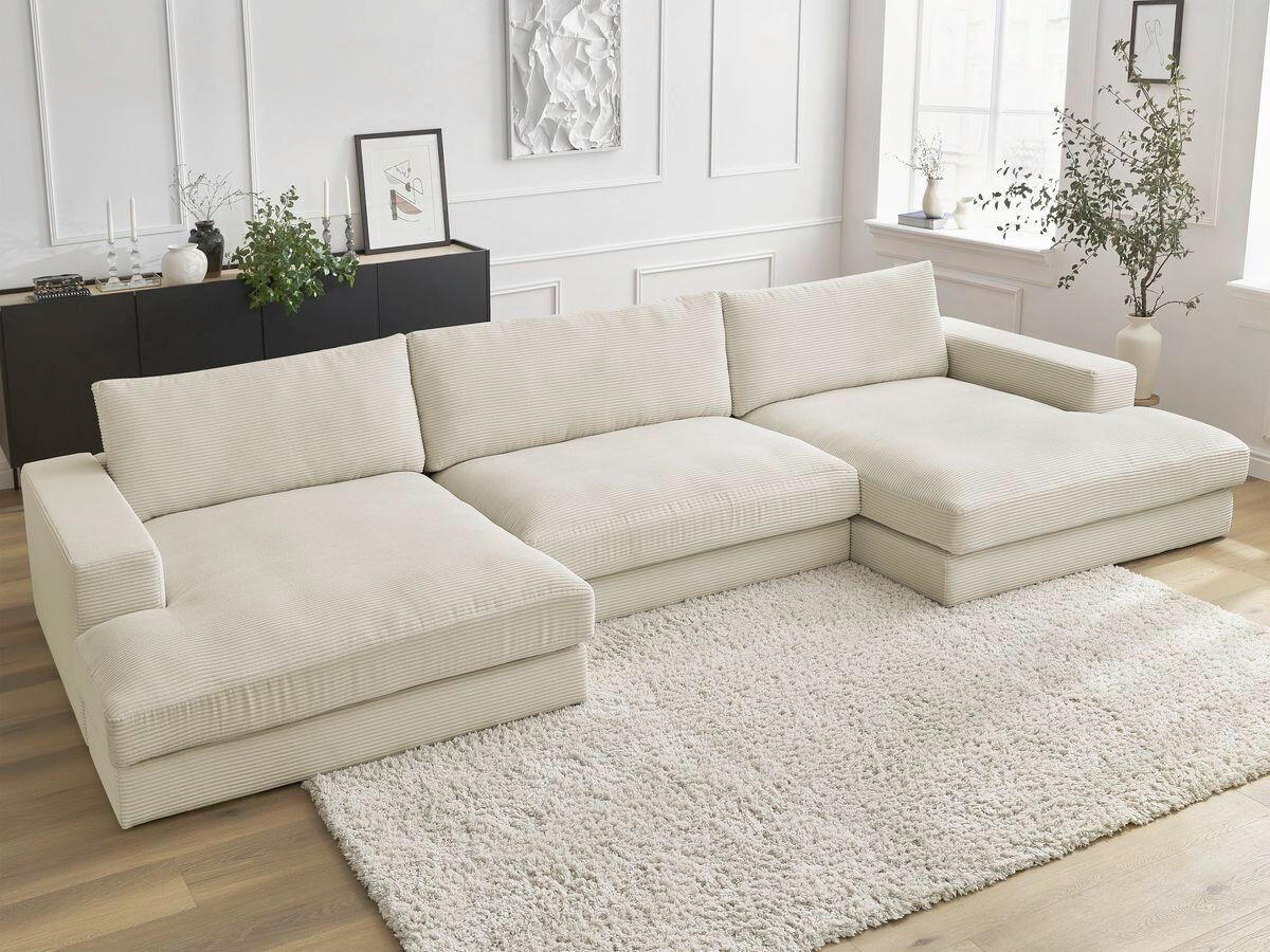 WOHNLANDSCHAFT LEONARD Beige Cord  - Beige/Schwarz, MODERN, Kunststoff/Textil (159/404/159cm)