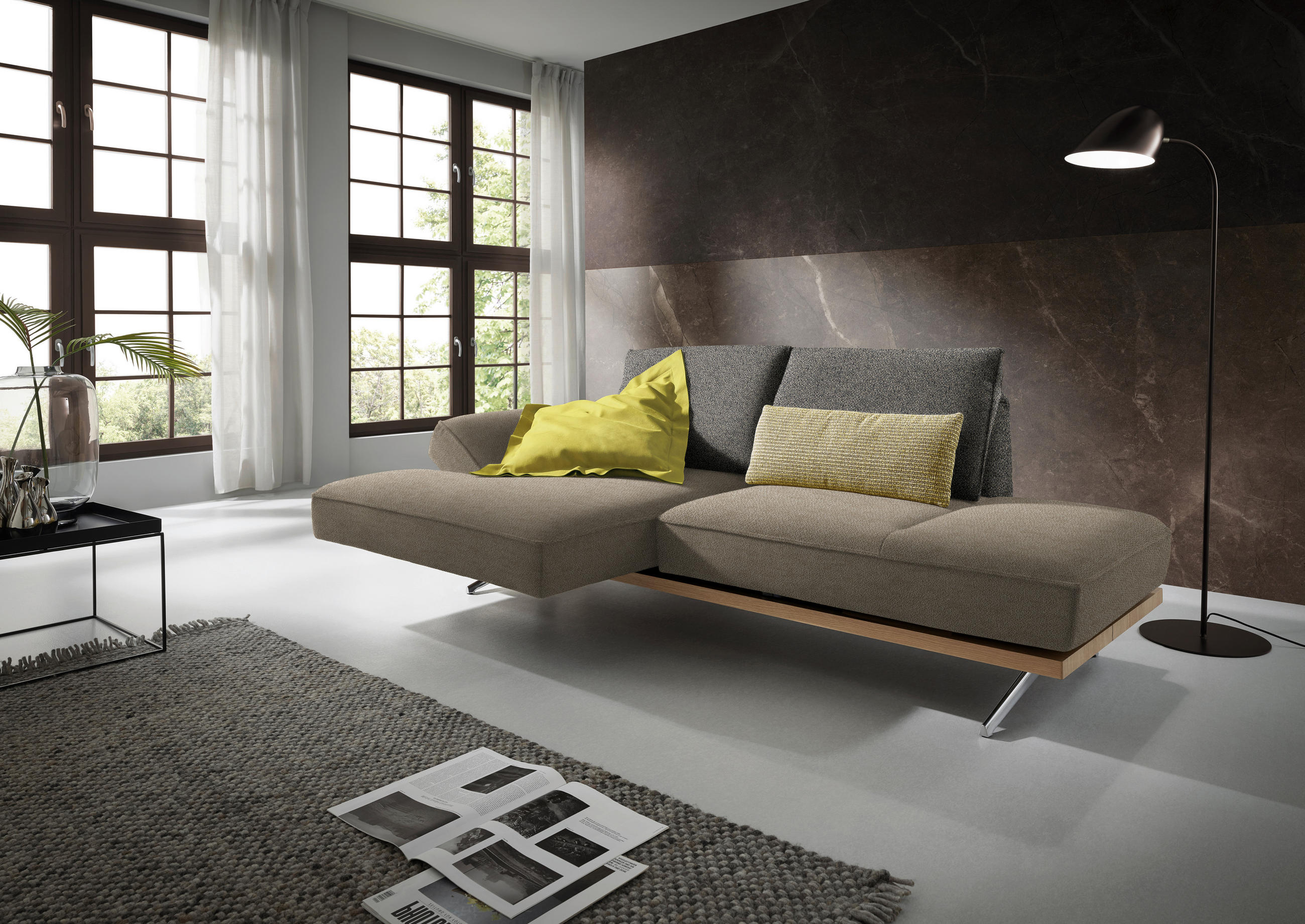 ECKSOFA in Flachgewebe Beige  - Chromfarben/Beige, Design, Holz/Textil (132/240cm) - Koinor