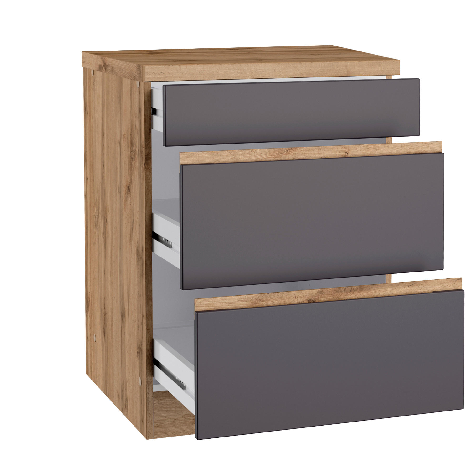 KÜCHENUNTERSCHRANK 60/86/60 cm in Grau, Eiche Wotan - Eiche Wotan/Grau, Design, Holzwerkstoff (60/86/60cm) - Held