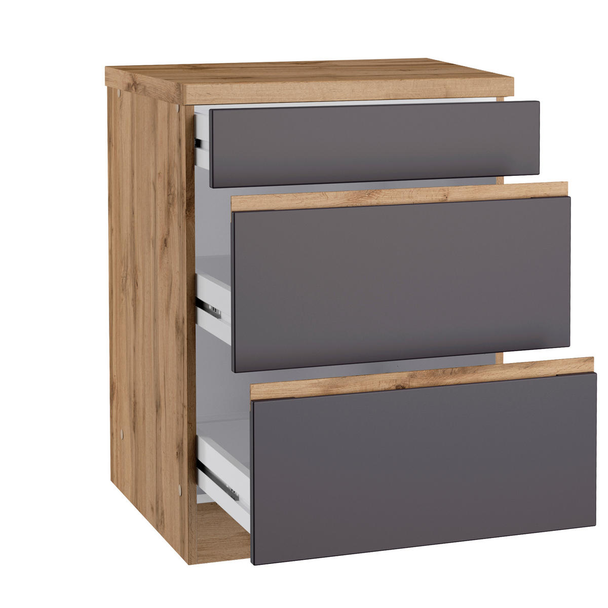KÜCHENUNTERSCHRANK 60/86/60 cm  in Grau, Eiche Wotan  - Eiche Wotan/Grau, Design, Holzwerkstoff (60/86/60cm) - Held