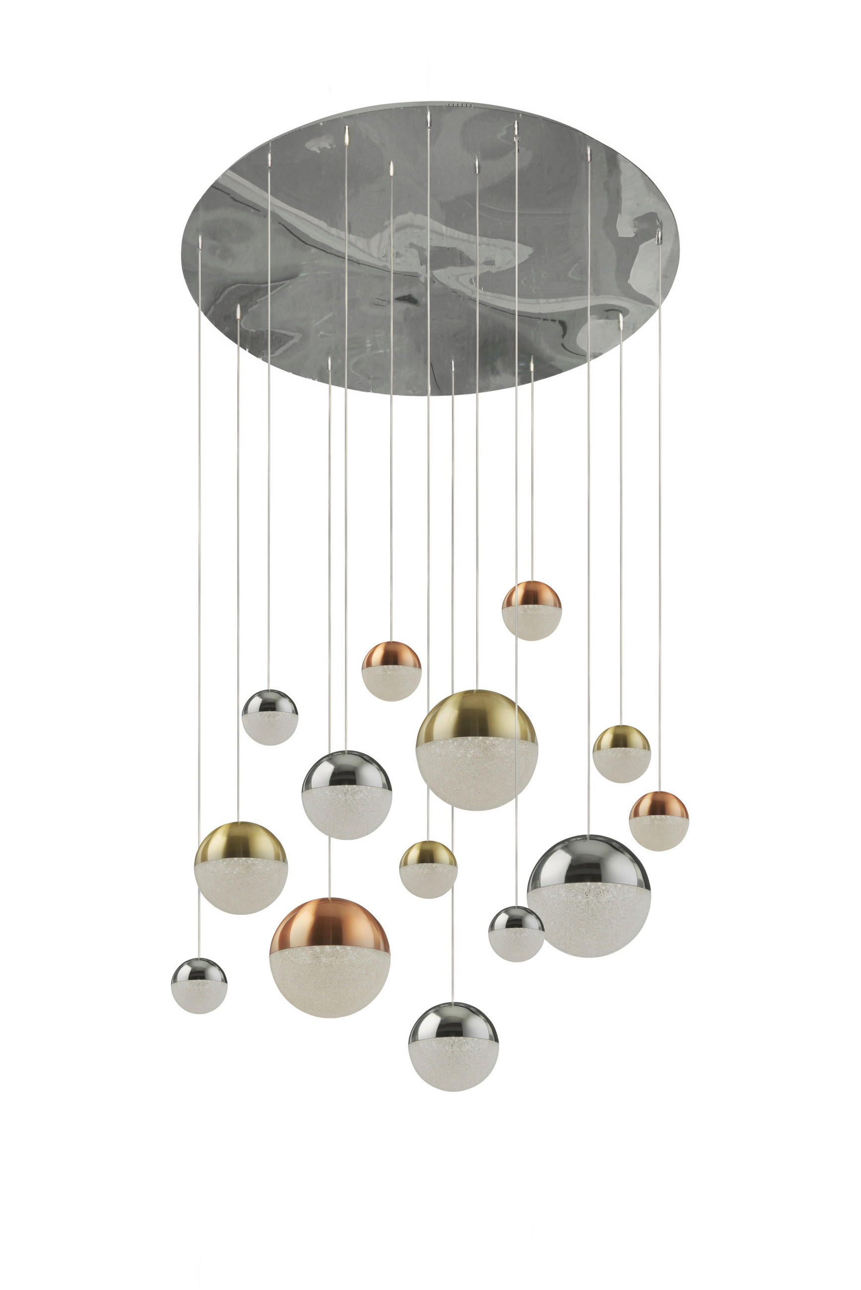 LED-PENDELLEUCHTE Planets 70/300 cm  - Chromfarben, Design, Glas/Textil (70/300cm) - Searchlight