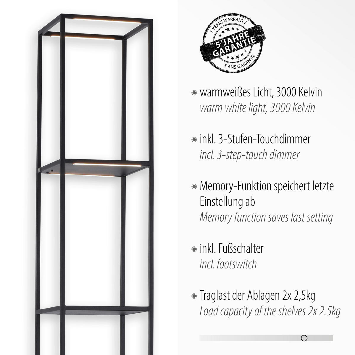 LED SVJETILJKA PODNA Contura  - crna, Lifestyle, metal/plastika (20/20/140cm)