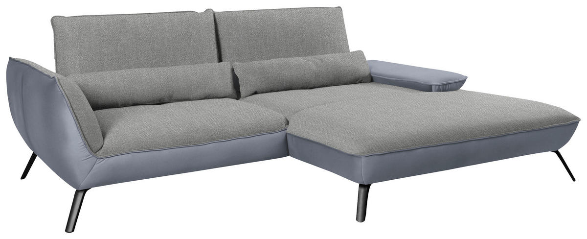 ECKSOFA in Flachgewebe Hellgrau  - Hellgrau/Schwarz, Design, Textil/Metall (273/191cm) - Moderano