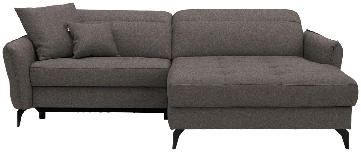 ECKSOFA Flachgewebe Graubraun  - Graubraun/Schwarz, Design, Textil/Metall (246/175cm) - Celina