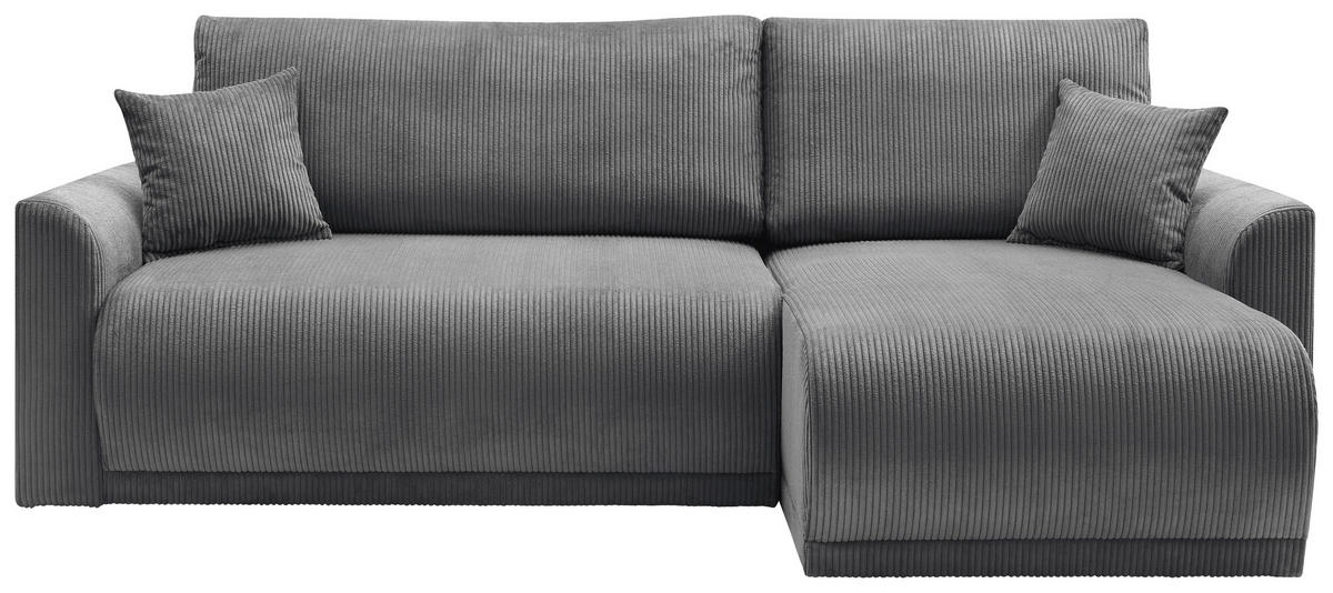ECKSOFA KIMMY Grau Cord Zierkissen, Rückenkissen, Bettkasten  - Schwarz/Grau, Design, Kunststoff/Textil (233/146cm) - P & B