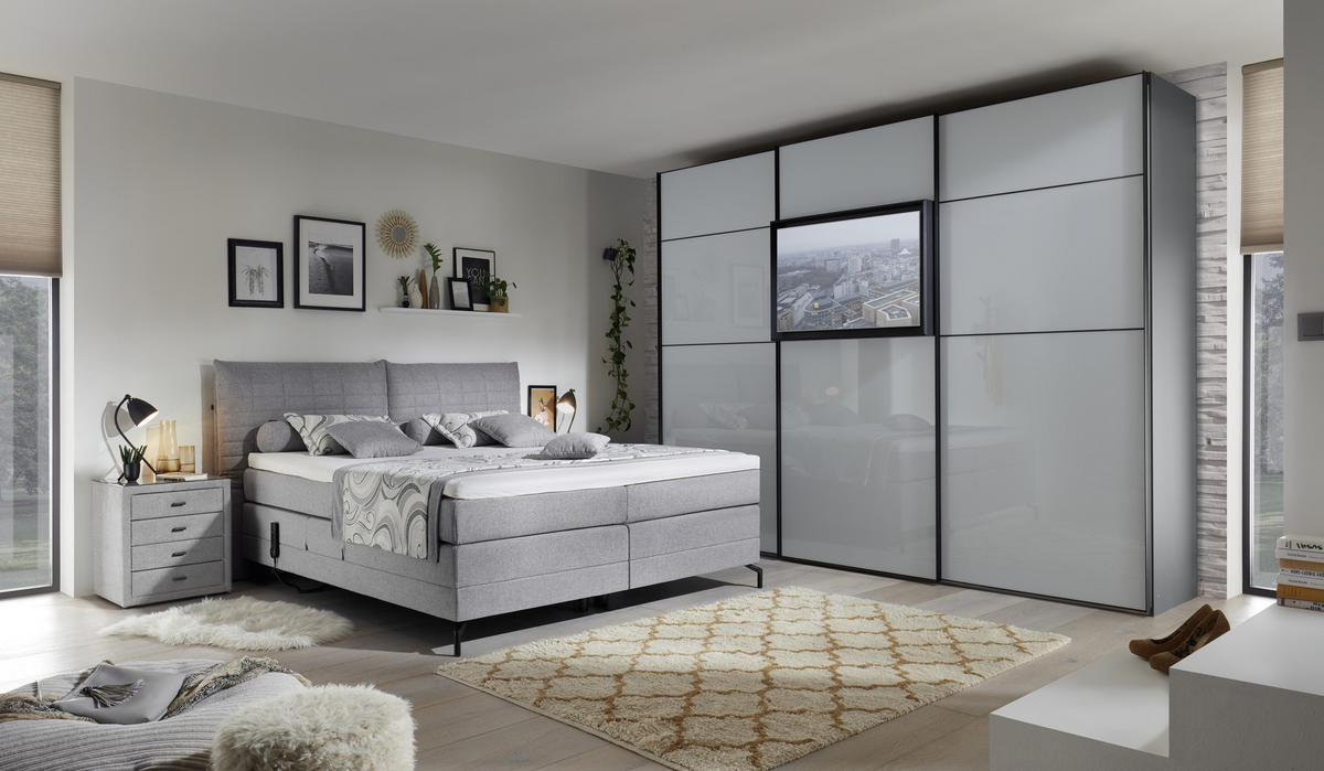 BOXSPRINGBETT 180/200 cm  in Hellgrau  - Hellgrau/Schwarz, KONVENTIONELL, Textil/Metall (180/200cm) - Esposa