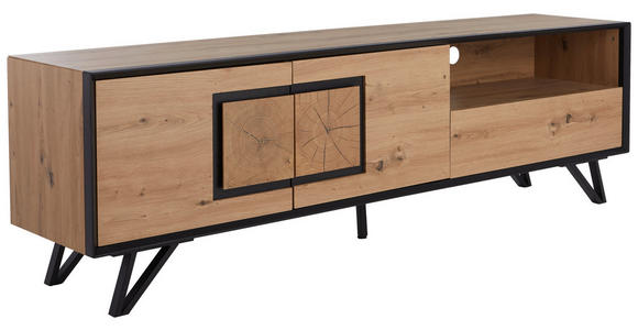 LOWBOARD in 180/55/40 cm - Eichefarben/Schwarz, Design, Holzwerkstoff/Metall (180/55/40cm) - Xora