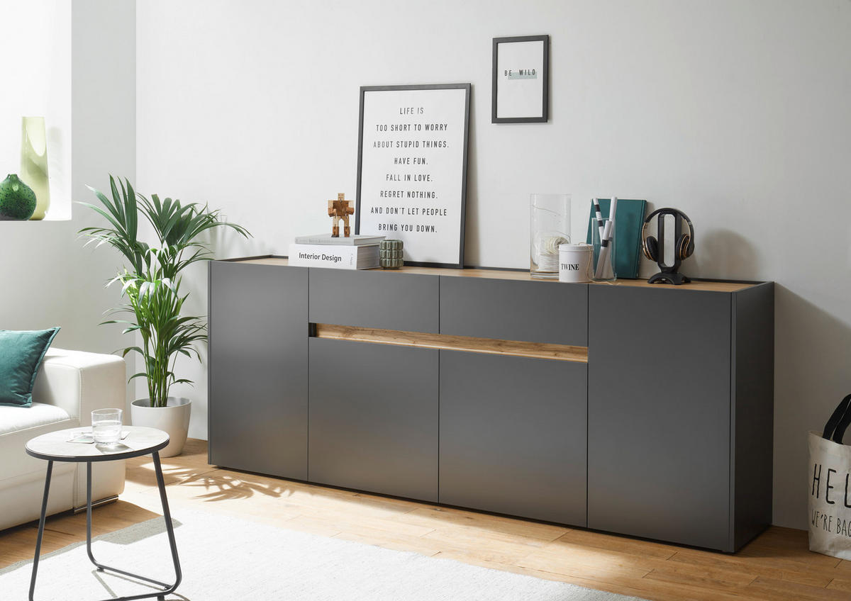 SIDEBOARD  223/86/40 cm 2 Schublade(n)  - Anthrazit/Eiche Wotan, Design, Holzwerkstoff/Kunststoff (223/86/40cm) - Modante