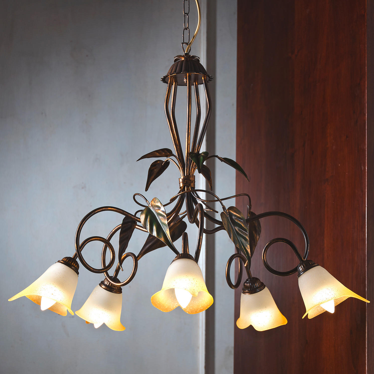 KRONLEUCHTER 90/130 cm   - Bronzefarben/Olivgrün, Natur, Glas/Metall (90/130cm)