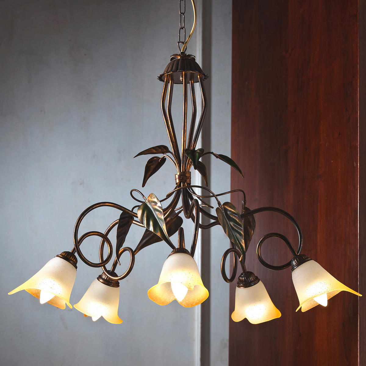 KRONLEUCHTER 90/130 cm   - Bronzefarben/Olivgrün, Natur, Glas/Metall (90/130cm)