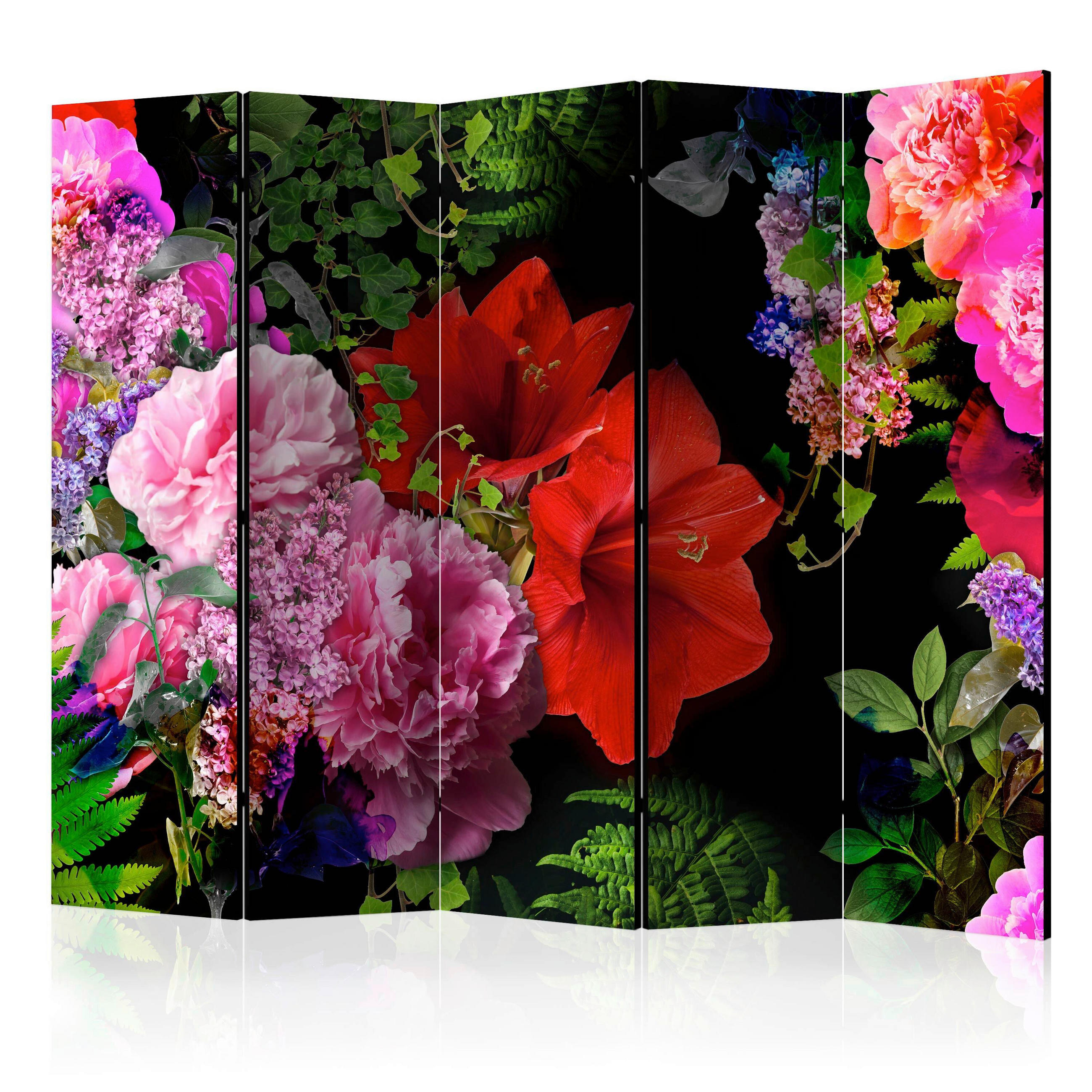 PARAVENT mit 5  Flügel - Rot/Schwarz, Basics, Holz/Textil (225cm) - artgeist